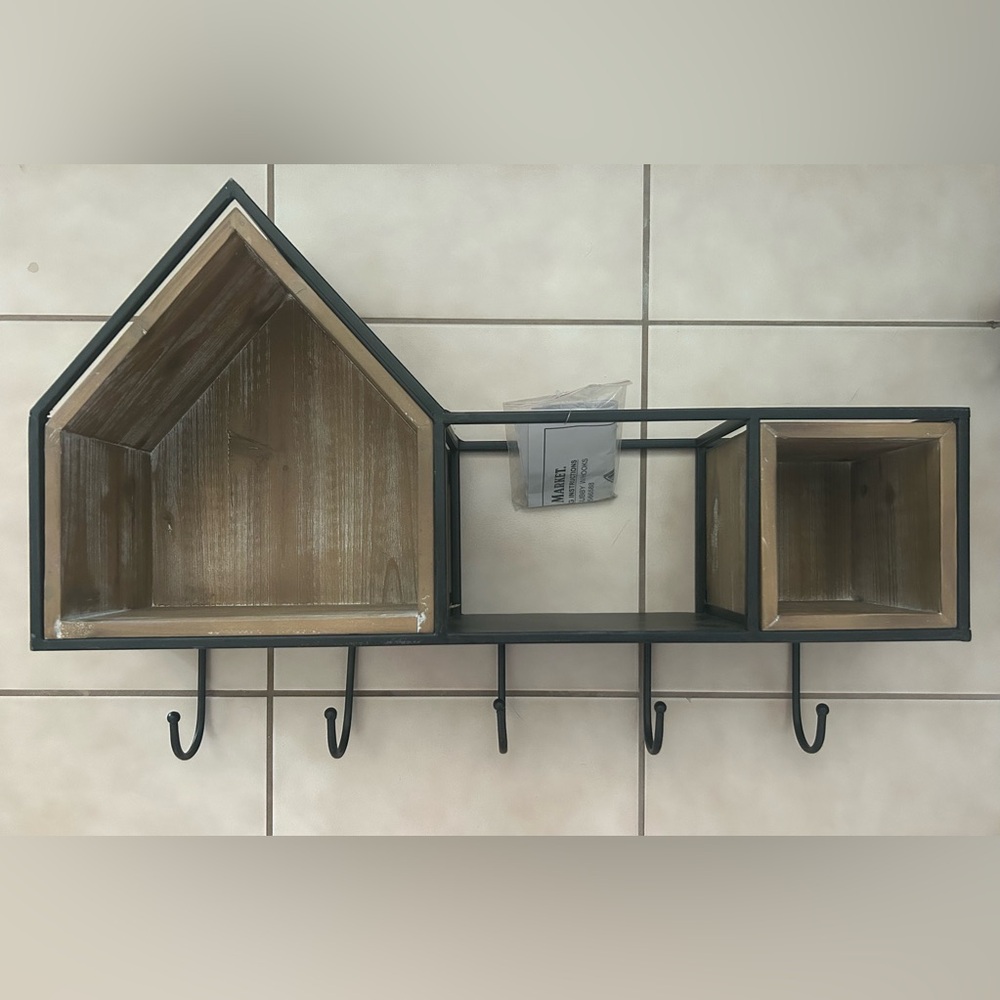 Cost Plus World Market Geometric Black and Brown Wall Shelf